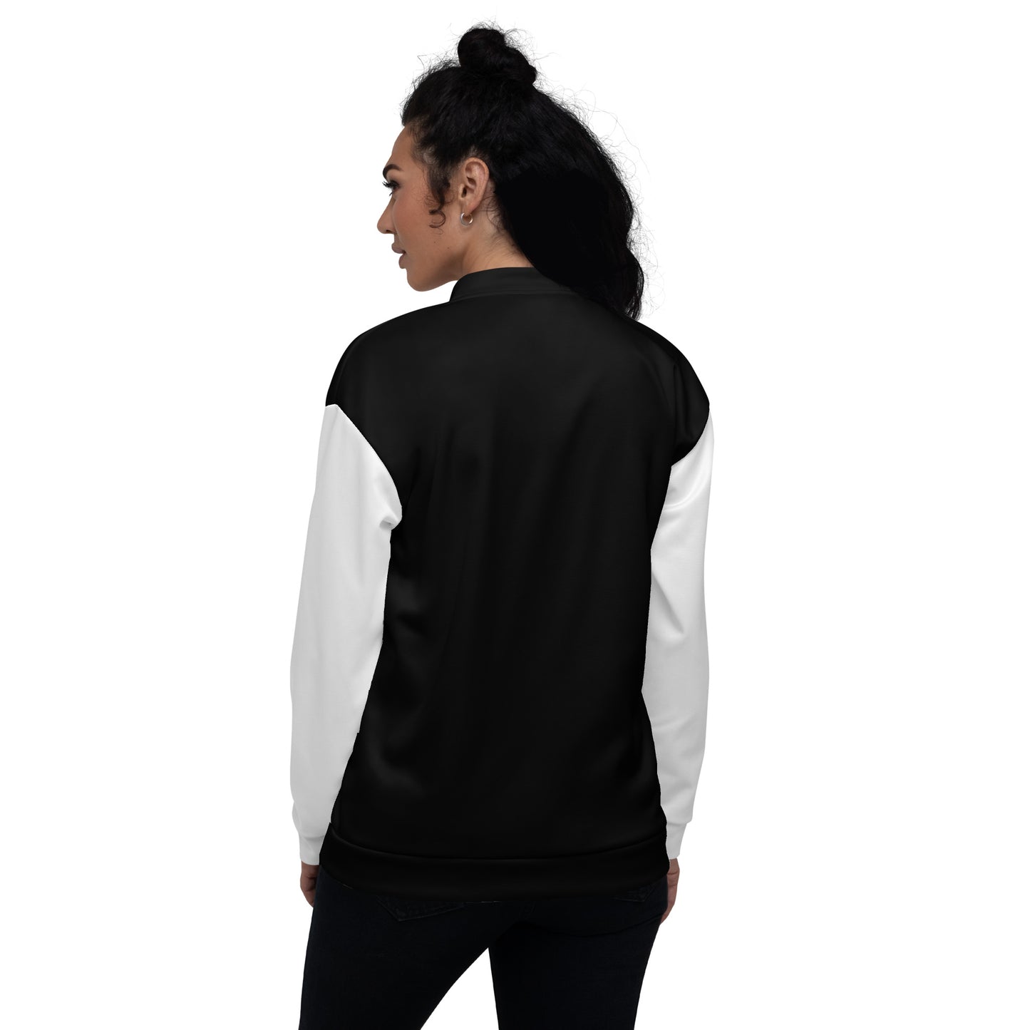 Black Bomber Jacket with White Sleeves