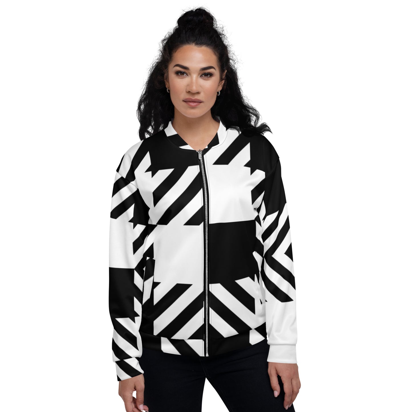 Black and white pattern bomber jacket