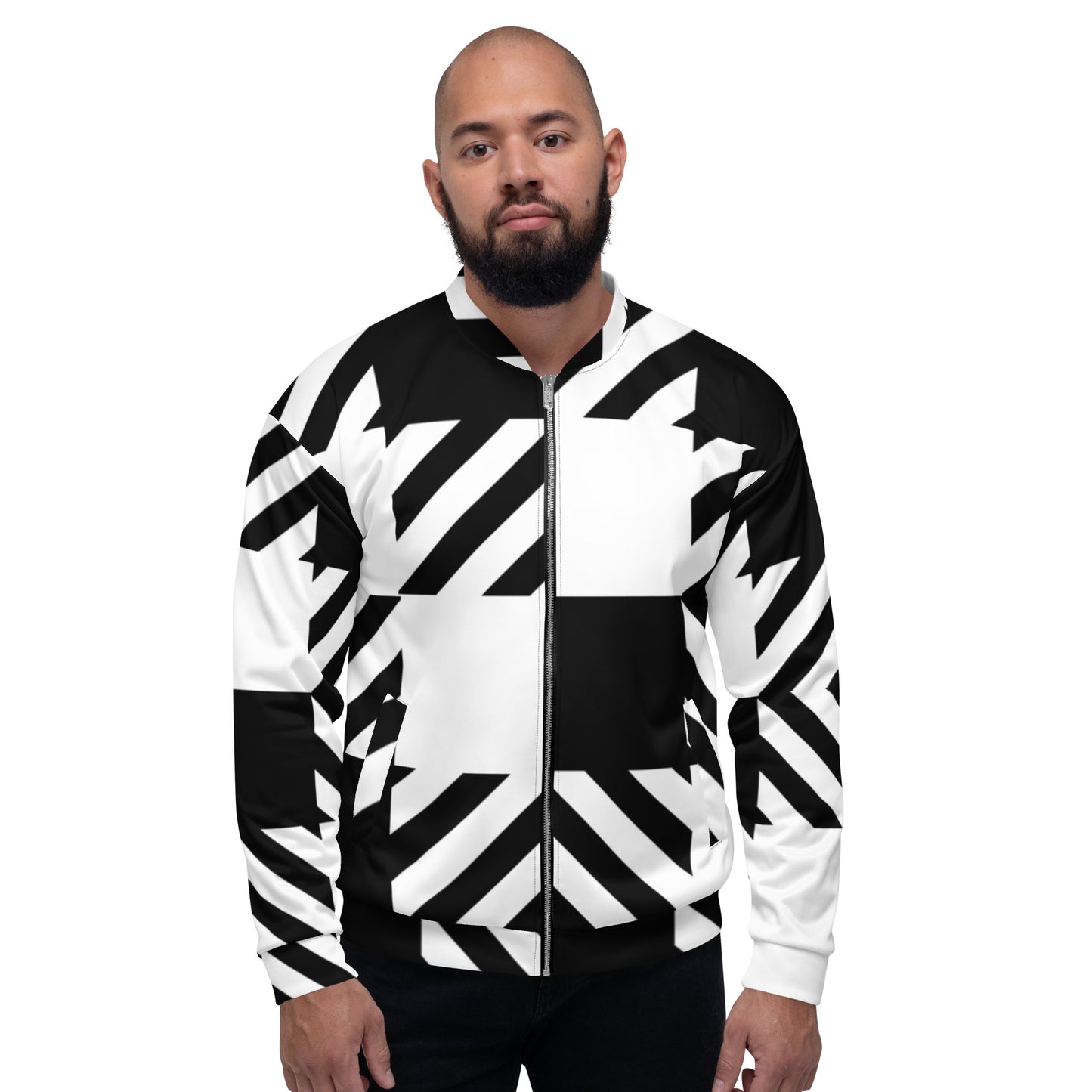 Black and white pattern bomber jacket