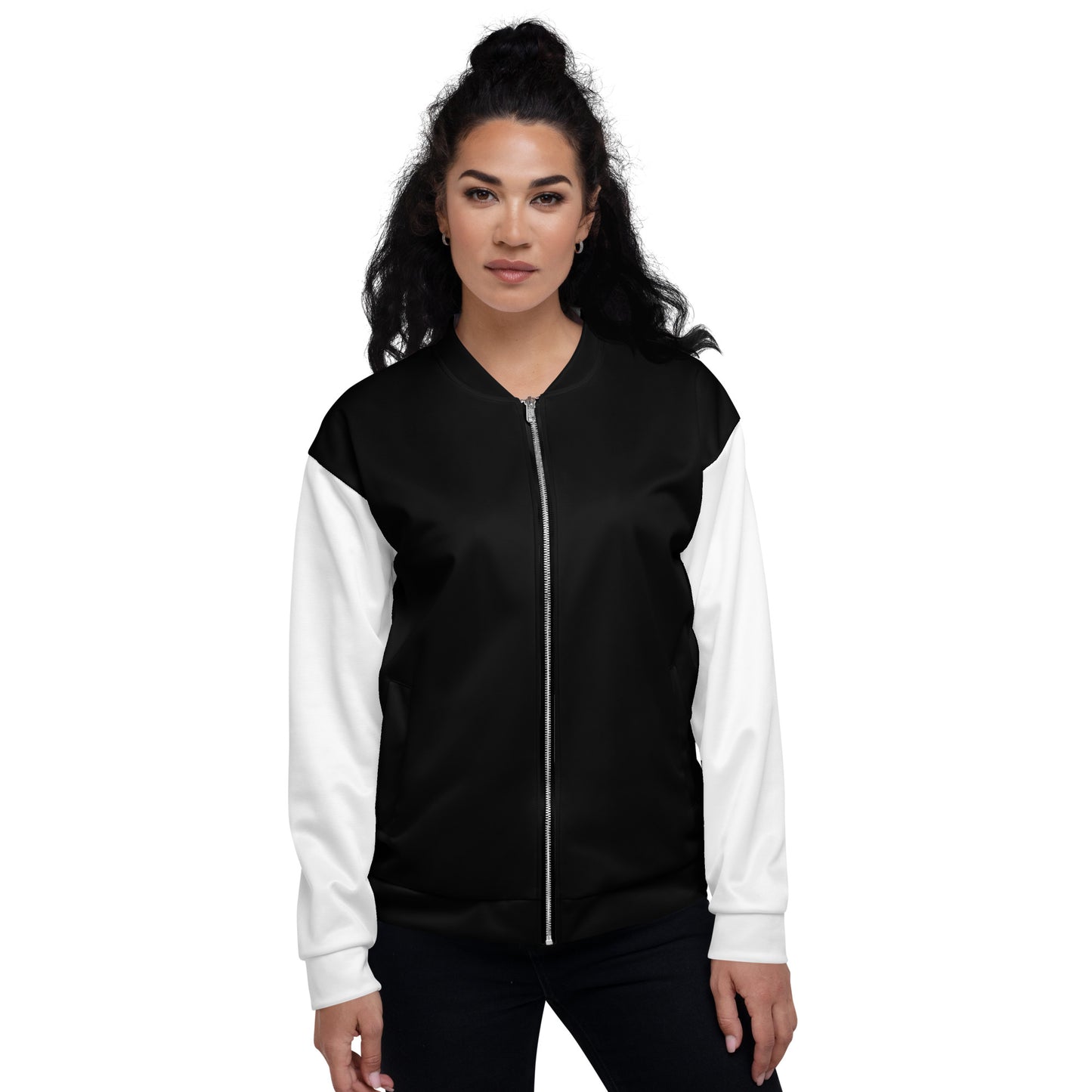 Black Bomber Jacket with White Sleeves