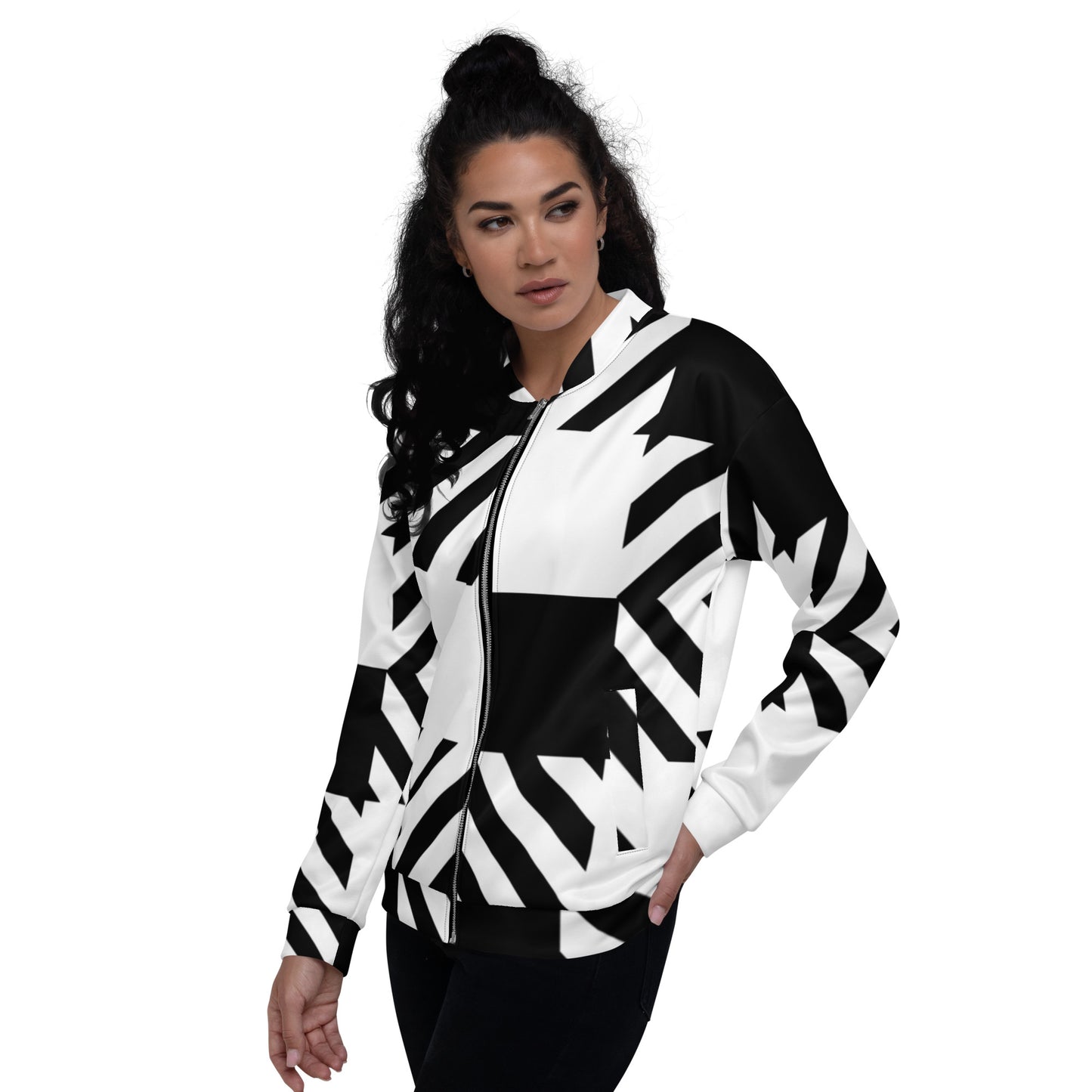 Black and white pattern bomber jacket