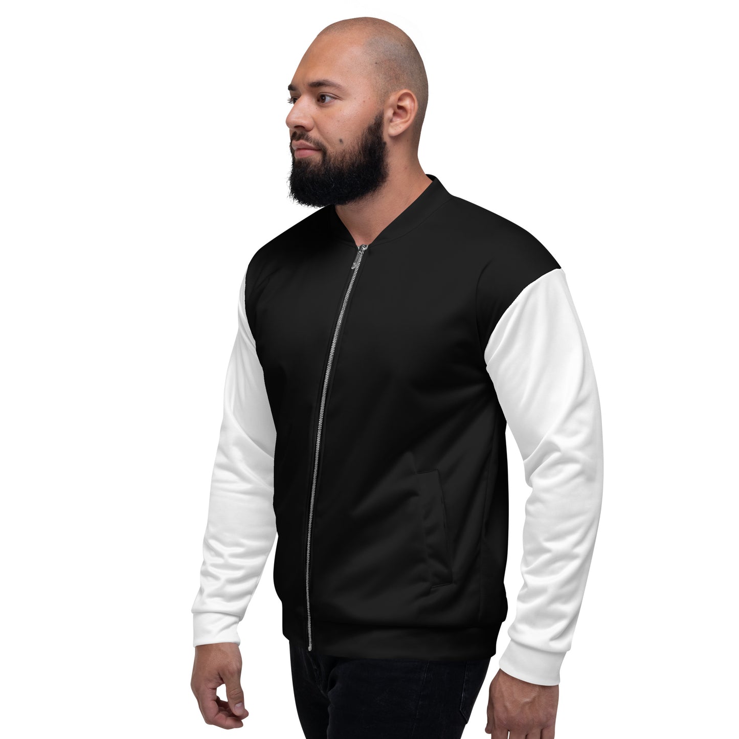 Black Bomber Jacket with White Sleeves