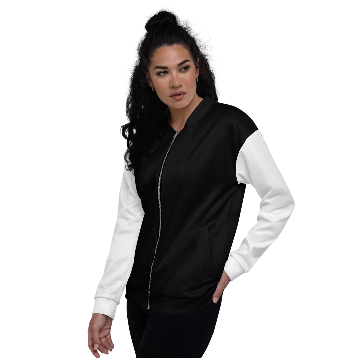 Black Bomber Jacket with White Sleeves