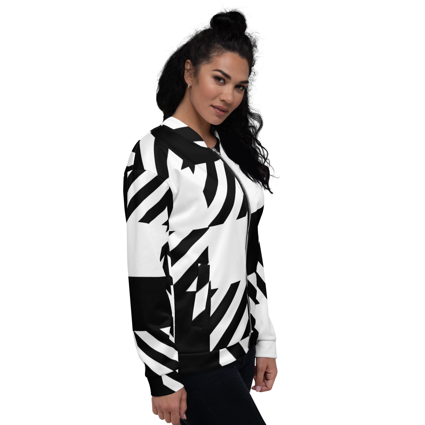 Black and white pattern bomber jacket