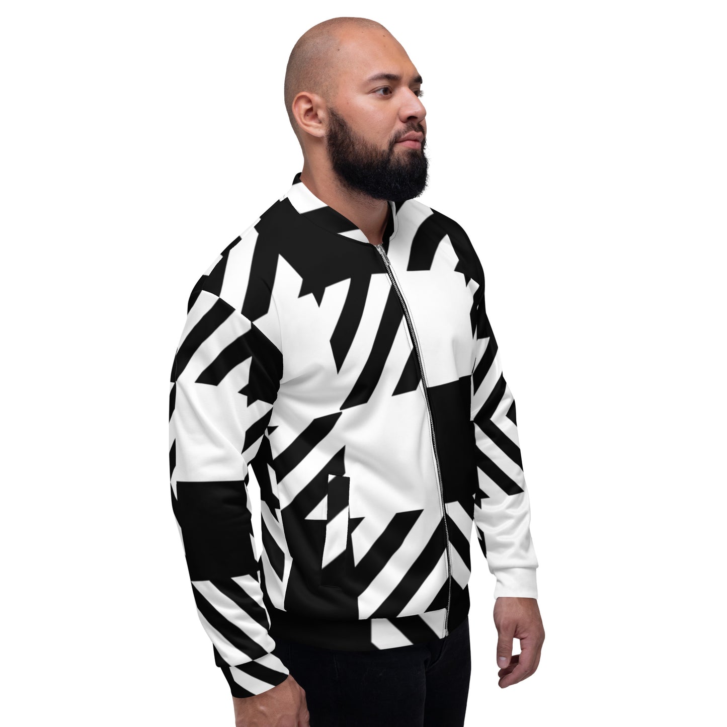 Black and white pattern bomber jacket