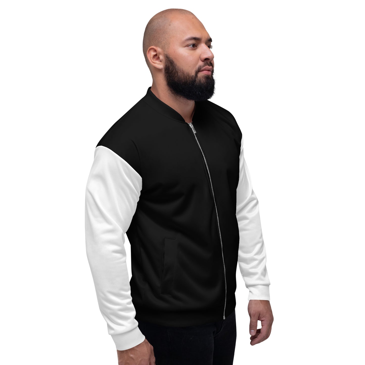 Black Bomber Jacket with White Sleeves