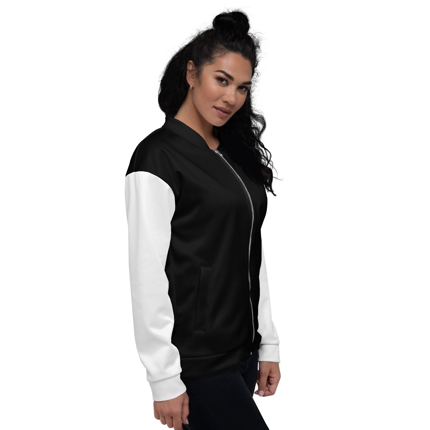 Black Bomber Jacket with White Sleeves