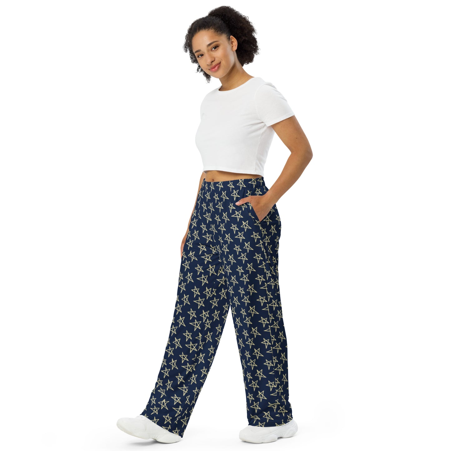 All-over star print wide-leg pants