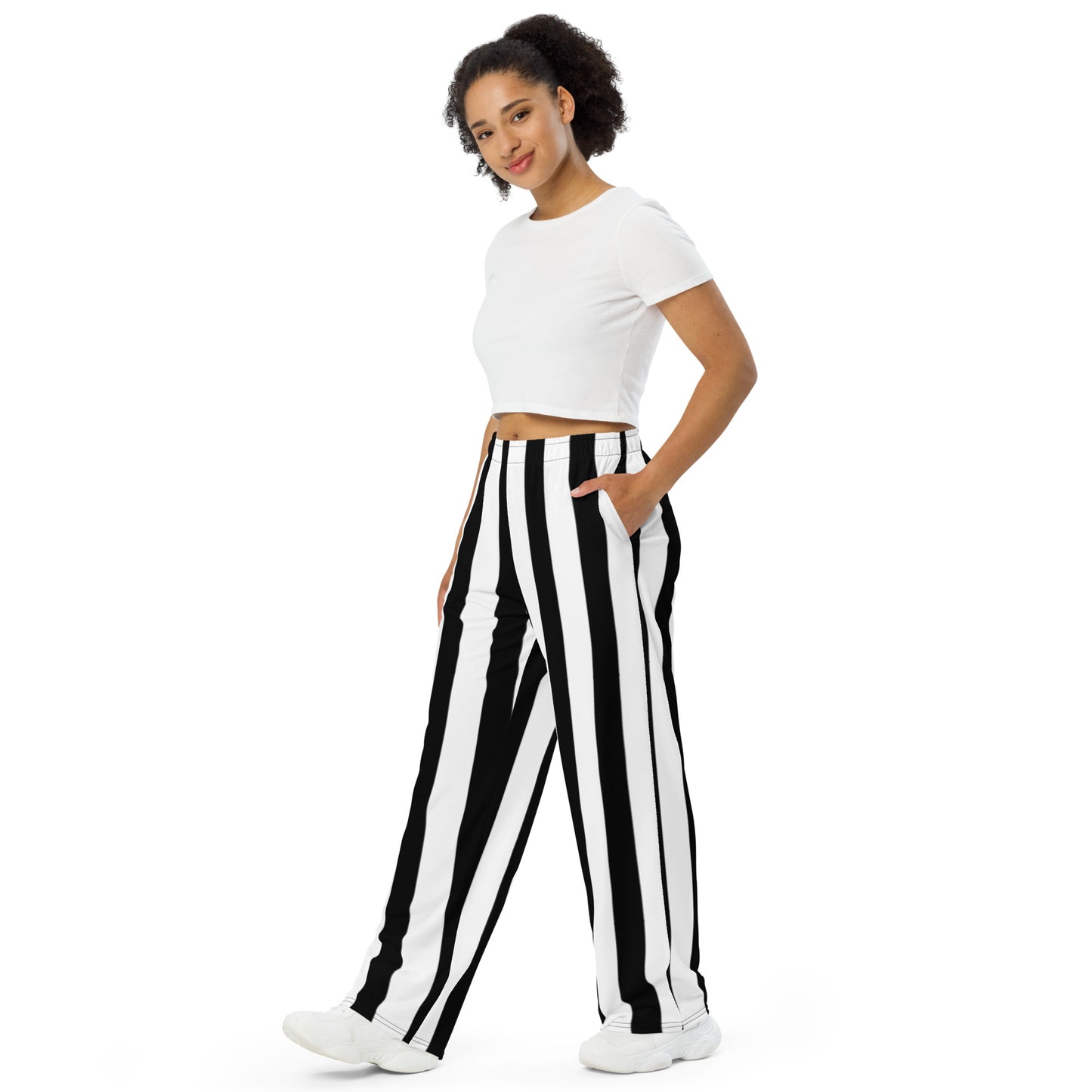 black & white strip wide-leg pants