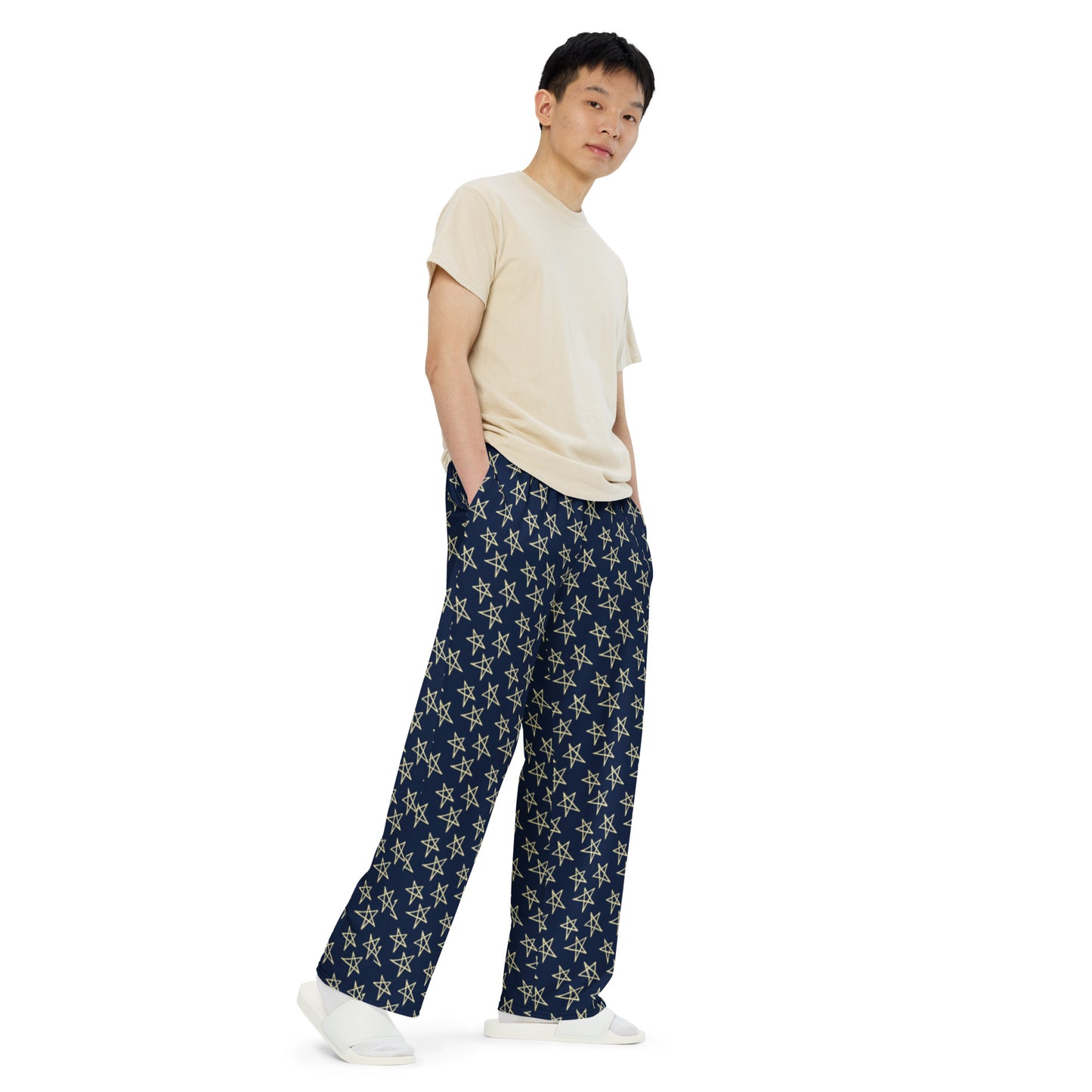 All-over star print wide-leg pants