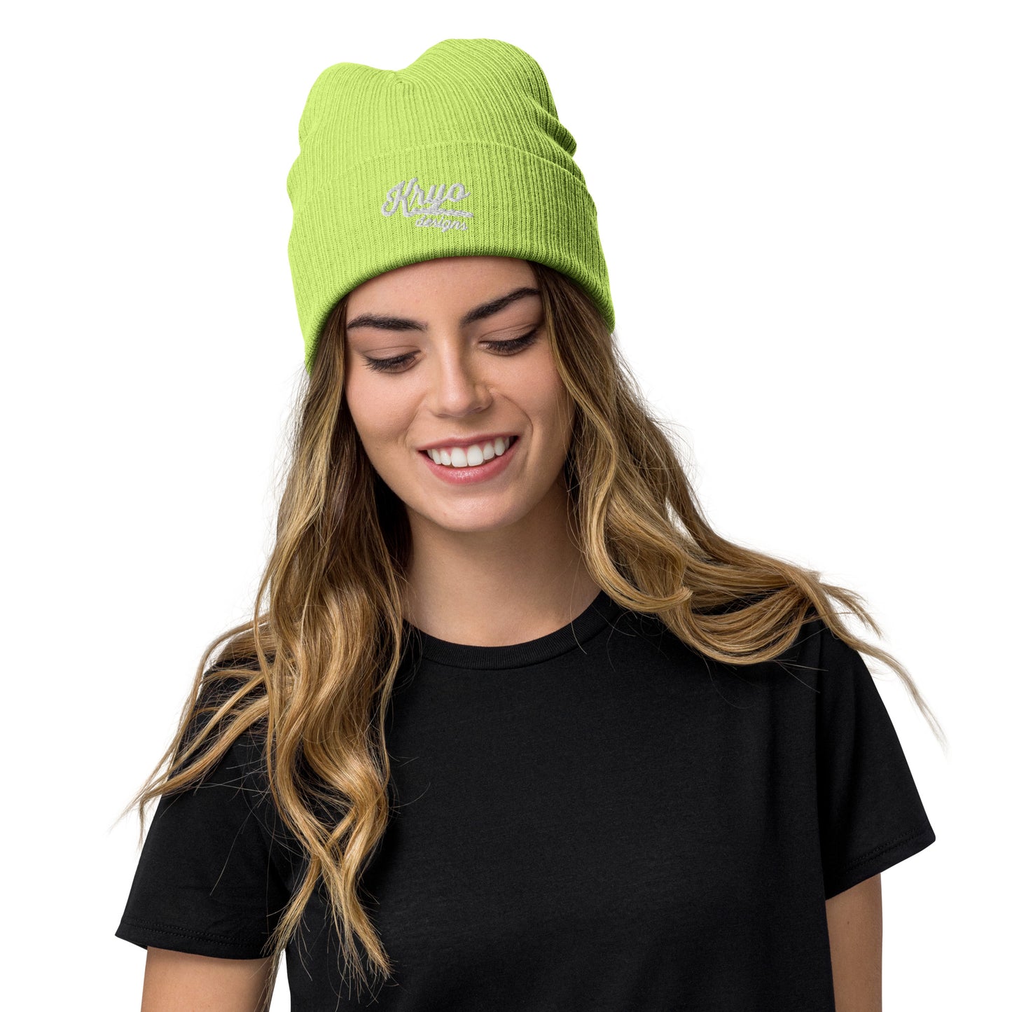 Ribbed knit beanie (Green/Light Blue)