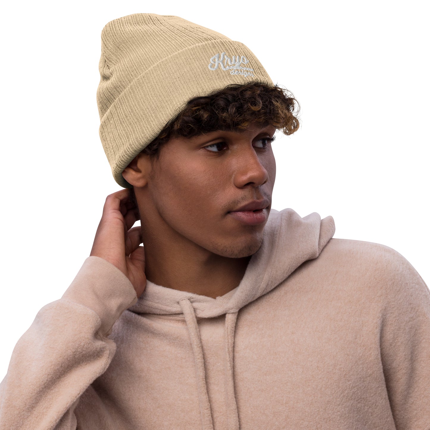 Ribbed knit beanie (Mustard/Beige)