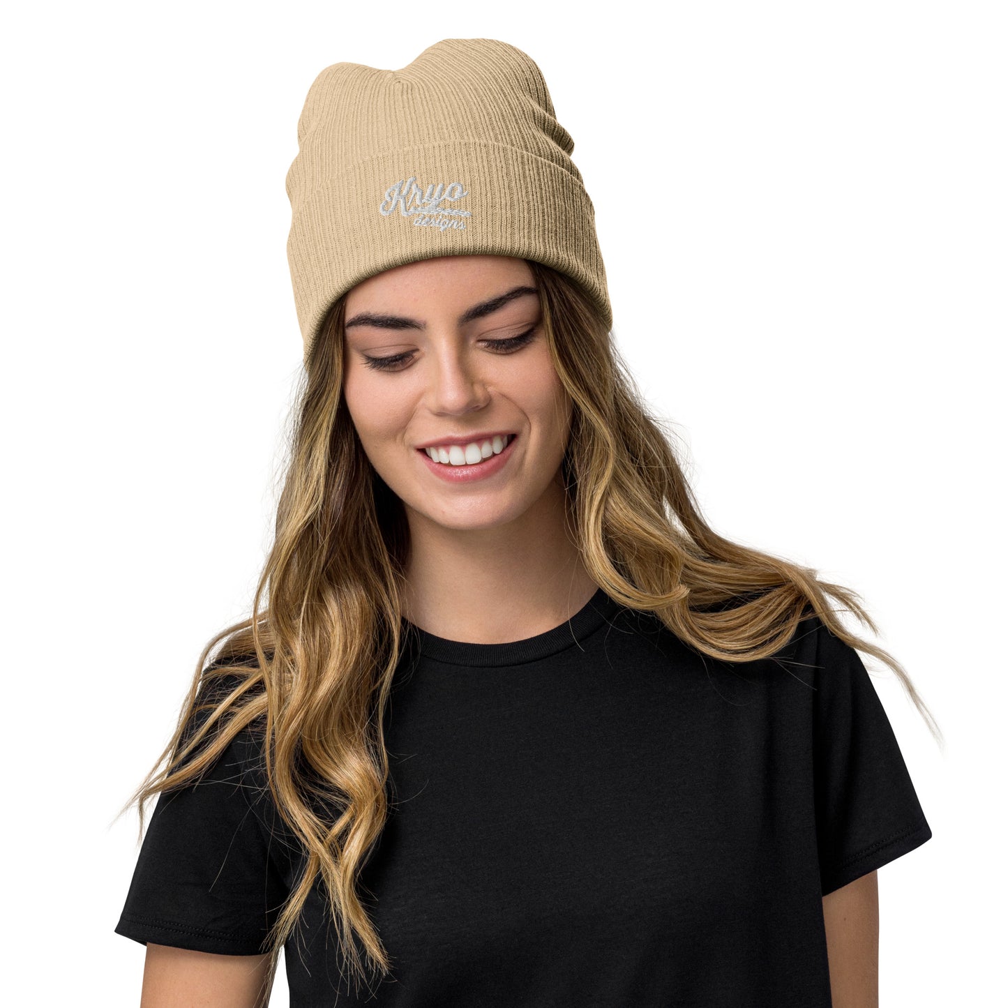 Ribbed knit beanie (Mustard/Beige)