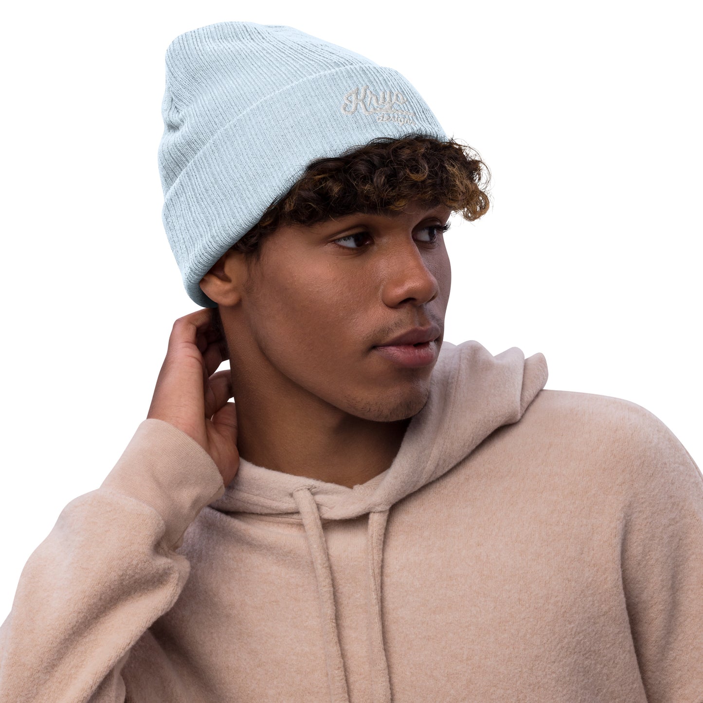 Ribbed knit beanie (Green/Light Blue)