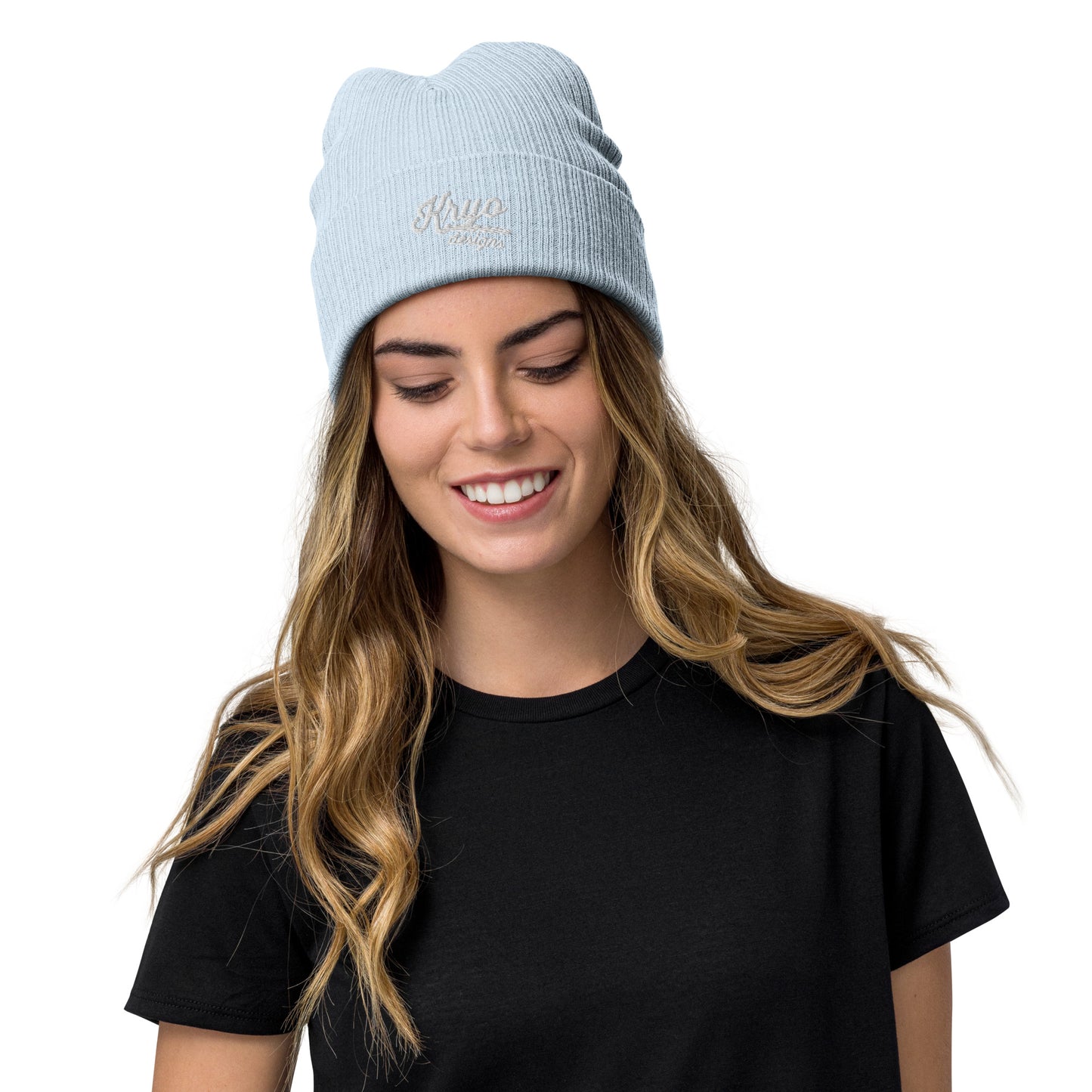 Ribbed knit beanie (Green/Light Blue)