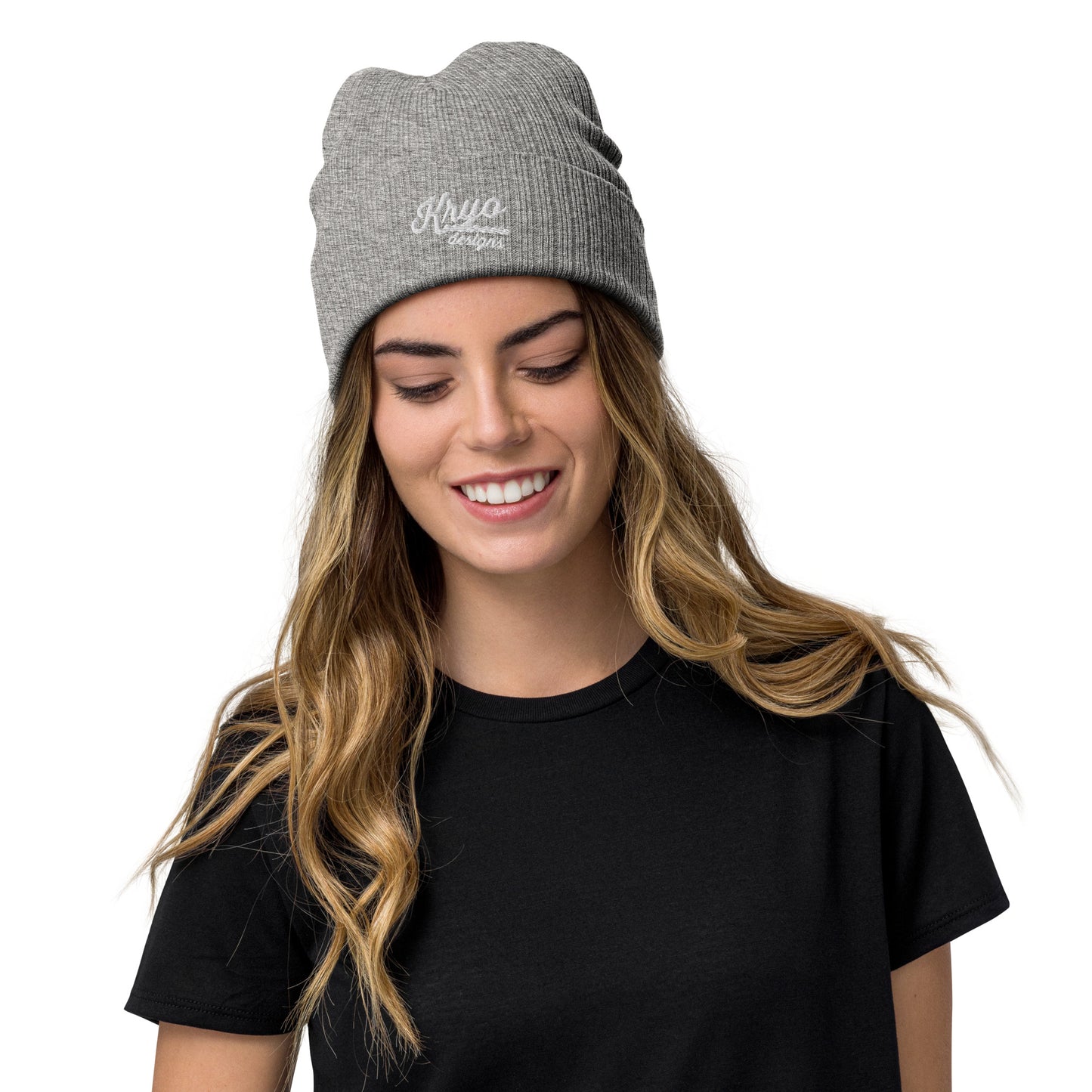 Ribbed knit beanie (Black/Grey)