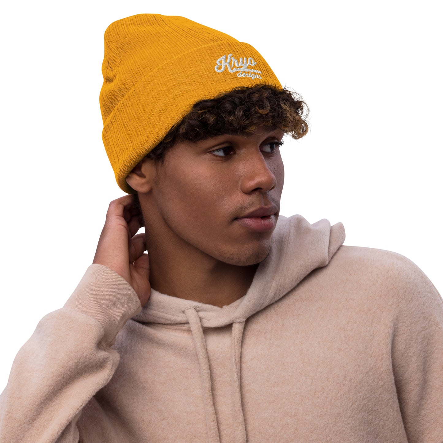 Ribbed knit beanie (Mustard/Beige)