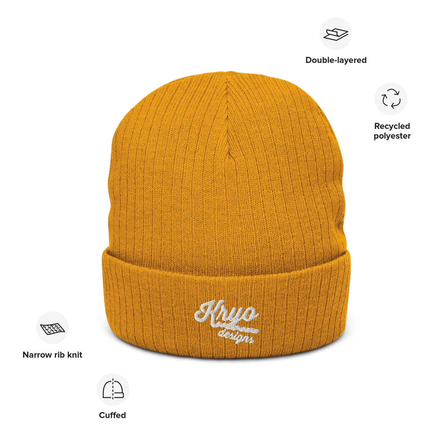 Ribbed knit beanie (Mustard/Beige)