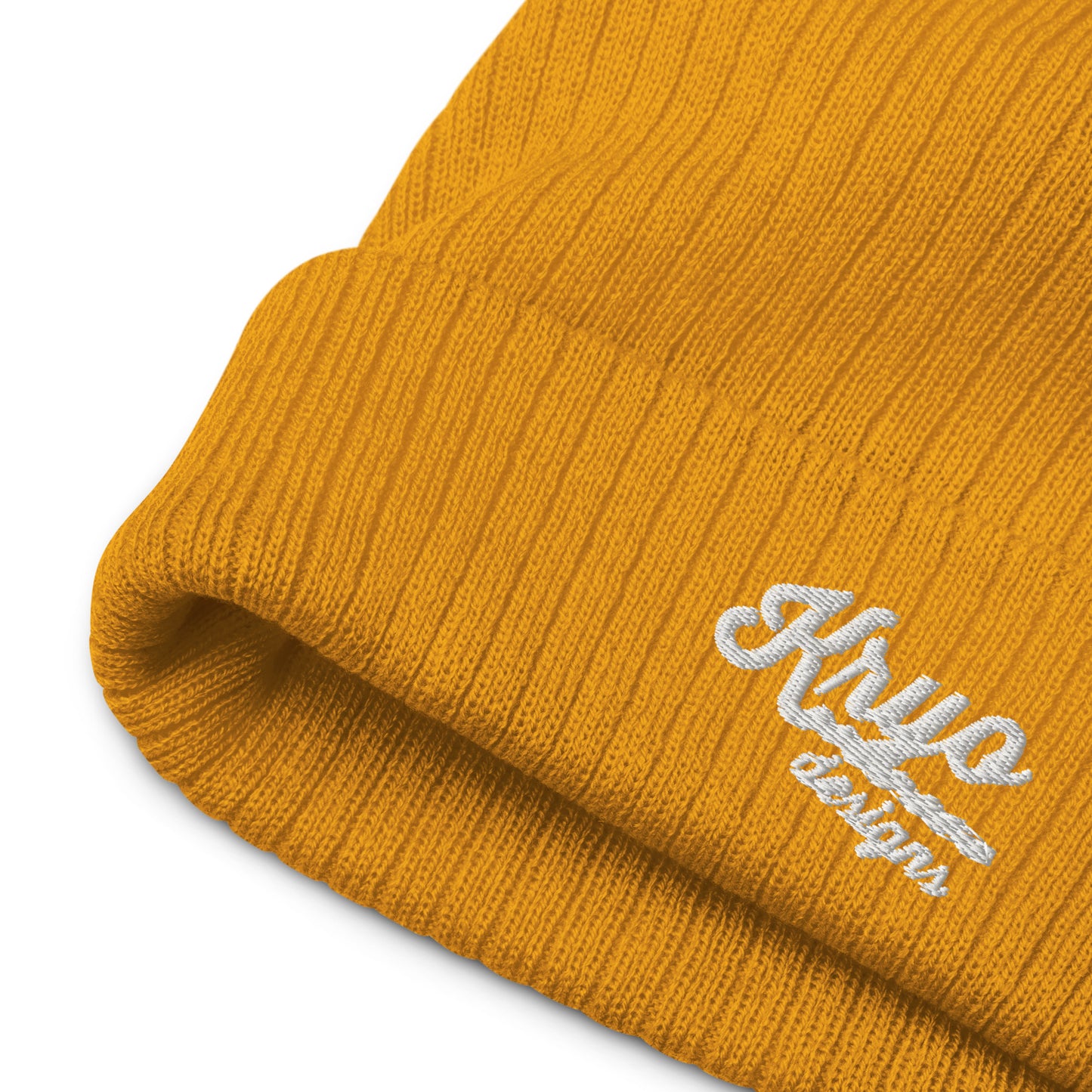 Ribbed knit beanie (Mustard/Beige)